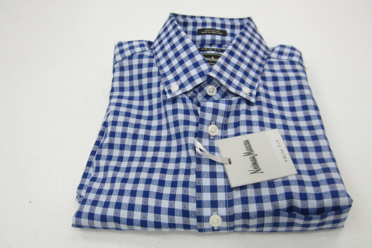 Chemise Habillée Neiman Marcus – Bleu à Carreaux, Taille 15 32/33 – Neuf Avec étiquettes