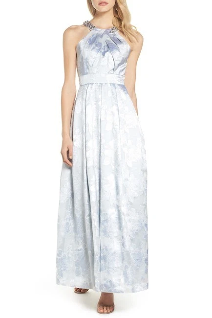 Eliza j beaded halter neck floral jacquard ball gown sale