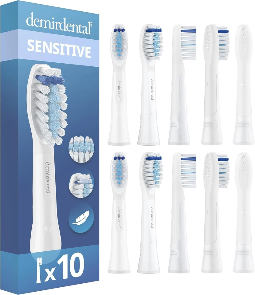 DEMIRDENTAL 10 pack Sensitive têtes de brosse à dents pour Oral-B Pulsonic | Blanc