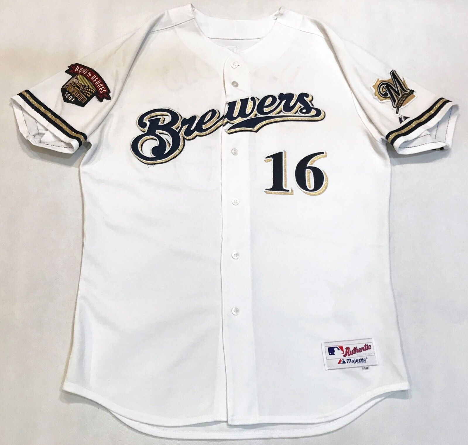 Milwaukee Brewers Cerveceros Yellow Jersey Majestic Size L/XL Rare