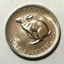 1967 Canada 5 cents Coin Hare Rabbit Bunny Animal Wildlife