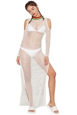 Jaded London Nasty Gal White Rasta Fishnet Maxi Dress Swimsuit Sexy Coverup Sz S