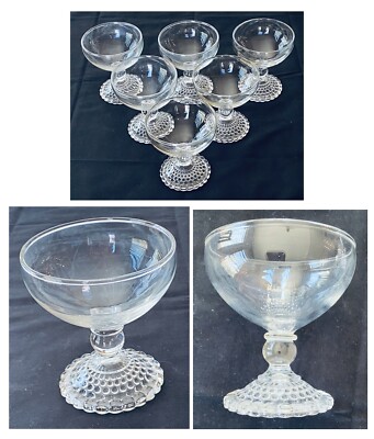 VINTAGE Anchor Hocking Champagne Sherbet Glasses 4 oz. Bubble Hobnail Clear 6-Pc