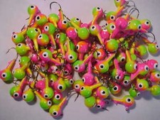100 NEW FLOATING WALLEYE JIG HEADS # 1 HOOK  GREAT FOR WALLEYE 3/8 PINK GREEN 