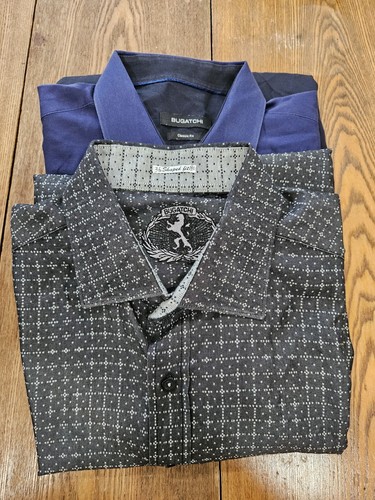 Bugatchi 2 Herrenhemden Large Langarm geformt und klassische Passform