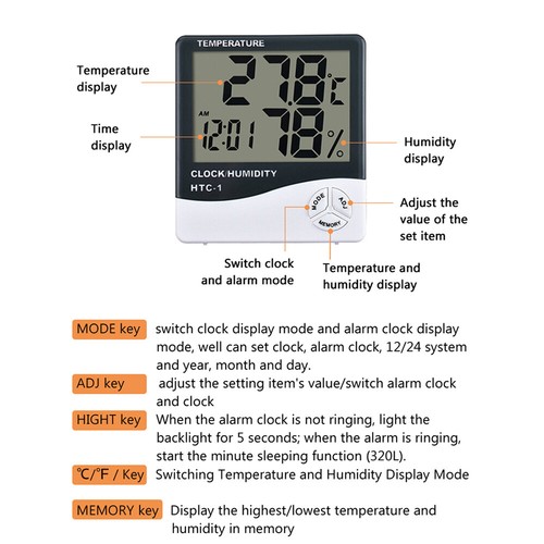 LCD Feuchtigkeitsmesser Thermometer / Hygrometer mit Innen & Außentemperatur DE - Bild 9 von 15