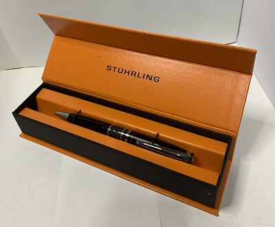 New In Box HIGH QUALITY BEAUTIFUL STUHRLING Black On Black And Silver Twist Pen