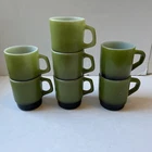 Fire King Anchor Hocking Stackable Coffee Cup Lot 7 Mugs Avocado Green Vintage