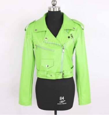 ジャケット・アウター JAREY FAUX LEATHER SHORT JACKET BB LY VAREY LIN Women Faux Leather Cropped Jacket Lapel Zipper Biker