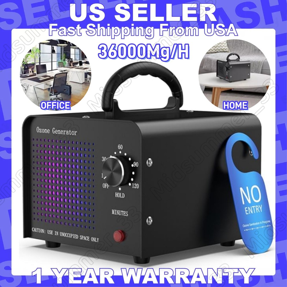 36,000mg/h Ozone Generator with Ionizer and Timer for Home Air Purification