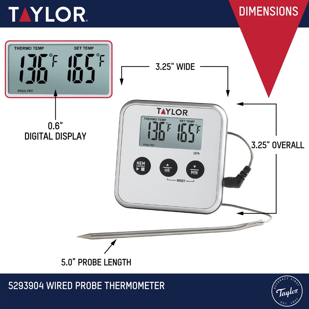 Digital Meat Thermometer W/ Timer Wired Probe Programmable Cooking Kitchen NEW