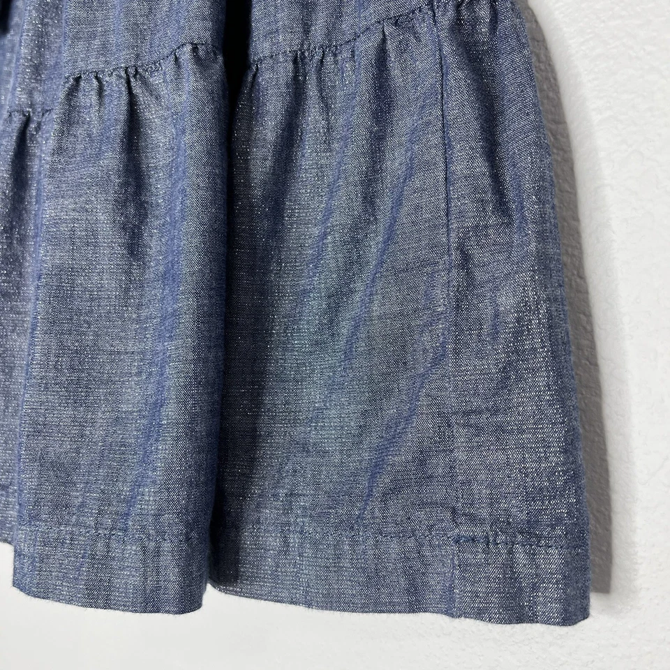 Vestido Gymboree Niñas Azul Algodón Cambray Plateado Brillante Volantes En Niveles Talla 5 Foto 4 de 4