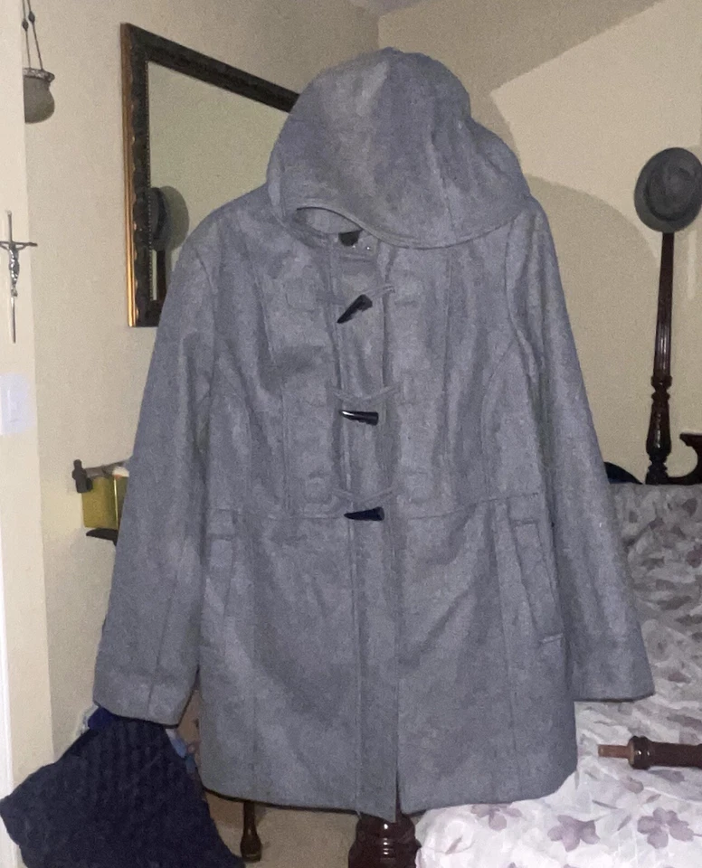 Ava & Viv Women’s Gray Wool Blend Hooded Lined Dress Coat Size 1X EC - Image 2 of 4