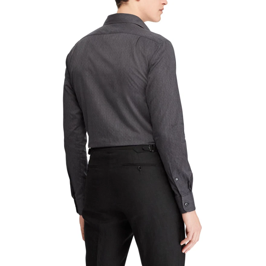 Camisa deportiva de vestir Ralph Lauren etiqueta púrpura gris diamante jacquard con botones Foto 4 de 4