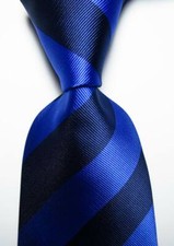 New Classic Blue Striped Dark Blue JACQUARD WOVEN Silk Men's Tie Necktie
