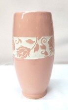 Vase Tall Carved Roses Peach Pink Rose Floral White Elegant Unique VTG