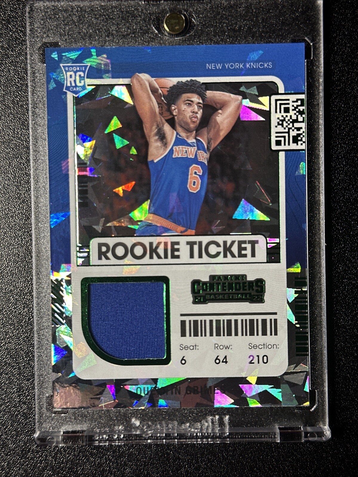 2021-22 Contenders Cracked Ice Rookie Ticket Quentin Grimes Swatch Card