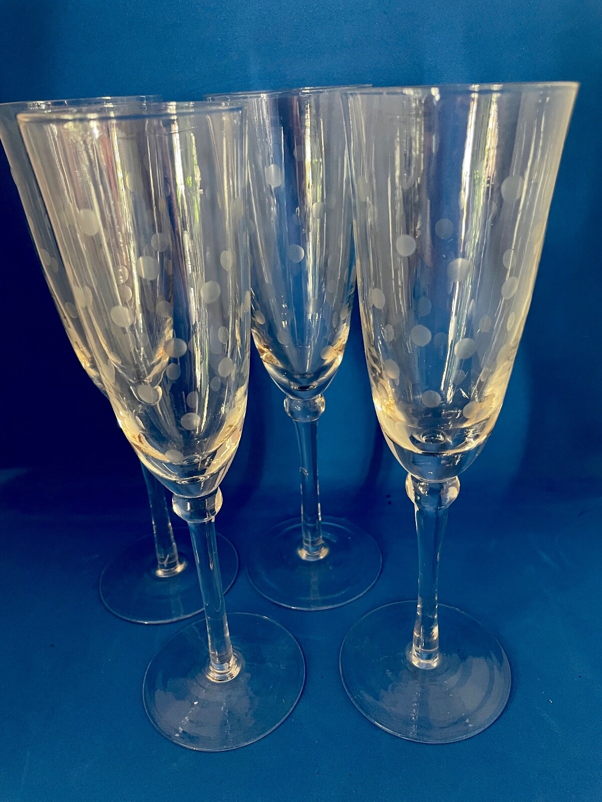 Belle série 4 FLÛTES à CHAMPAGNE en verre artisanal "soufflé bouche