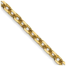 Real 14K Yellow Gold 2.2mm Diamond Cut Round Open Link Cable Chain; 18 inch