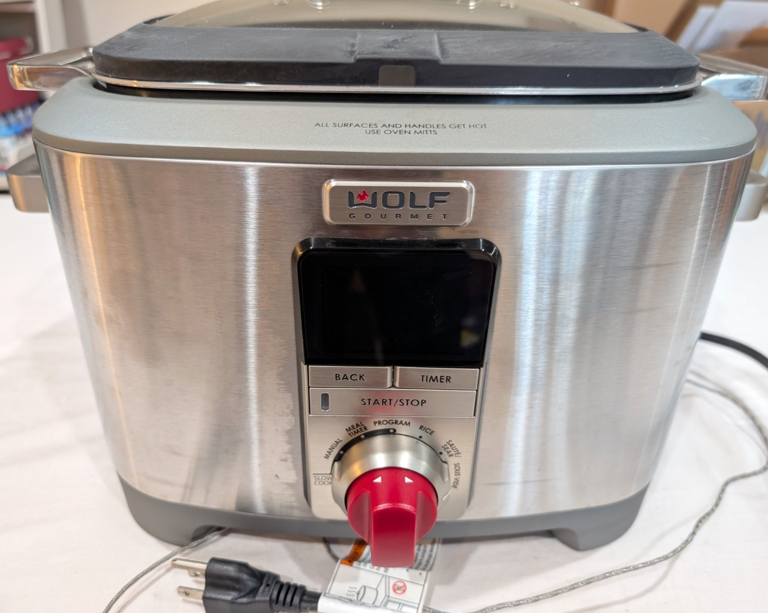 WOLF Gourmet WGSC100S Programmable Multi-Function Slow Cooker Red Knob w/ probe