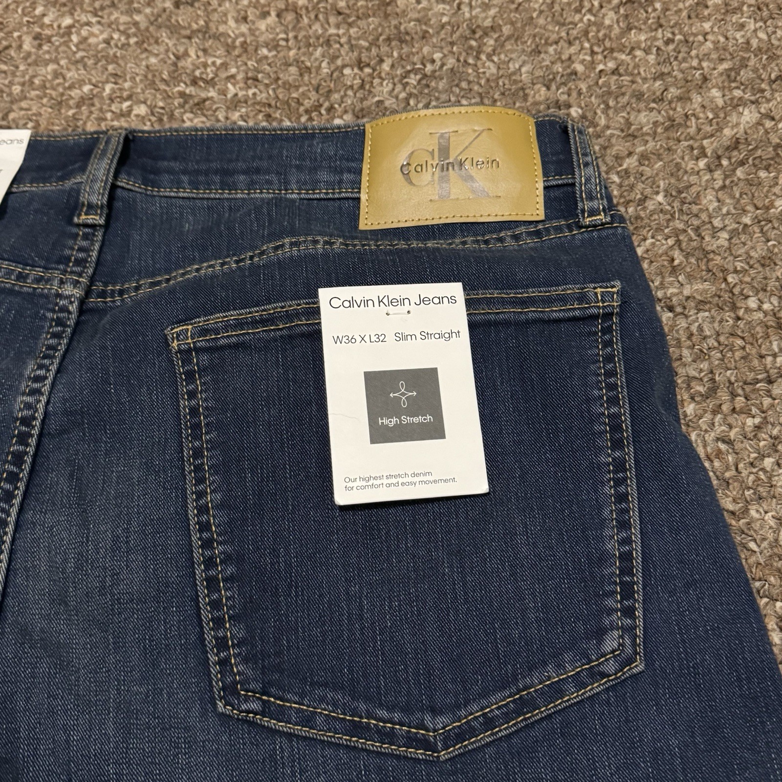 Calvin Klein Jeans Mens Size 36x32 Straight Stretch Faded Whiskered Blue Denim thumbnail 10