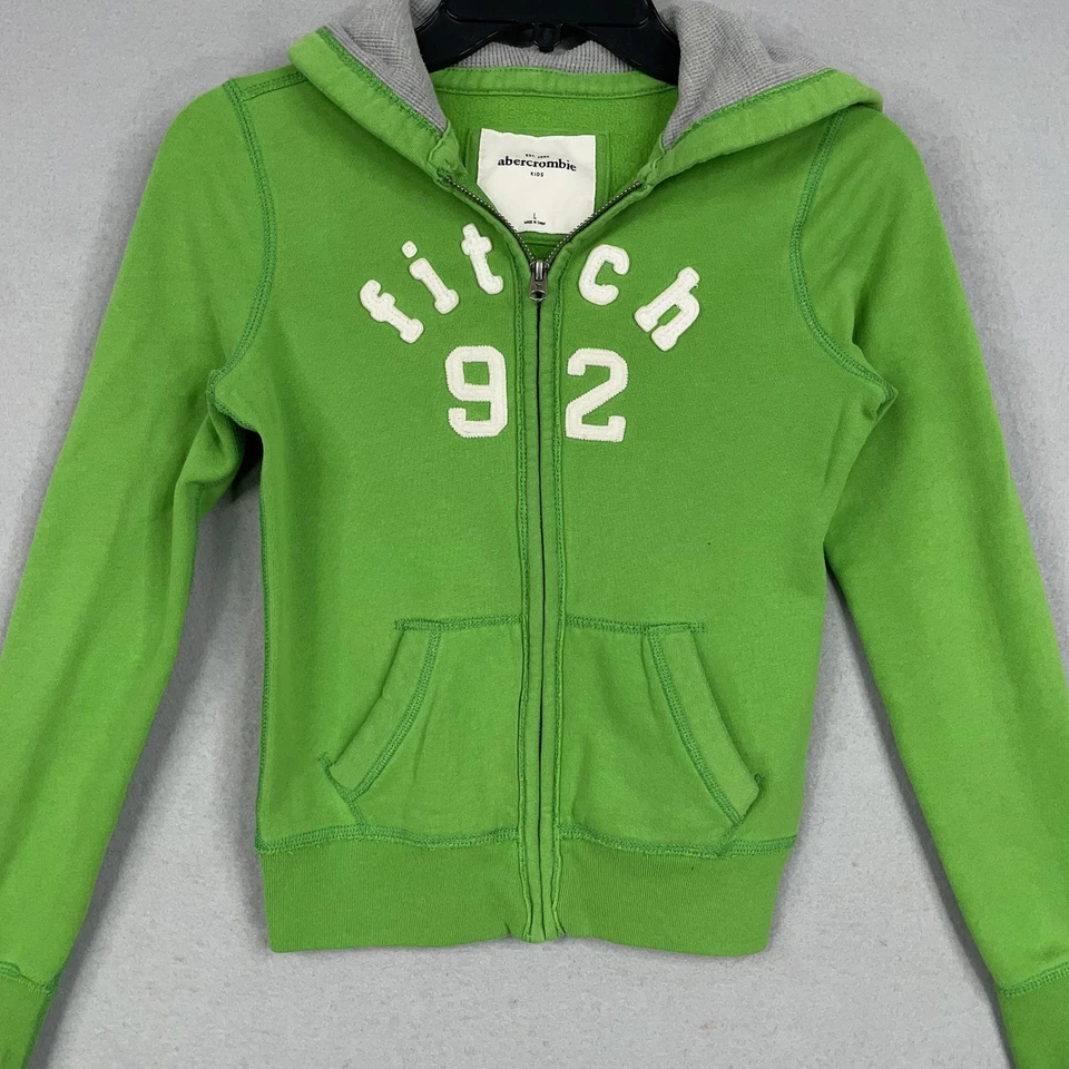 Abercrombie Niños Sudadera con Capucha Niñas Grande Verde Cremallera Fitch 92 Sudadera Logo Foto 3 de 4