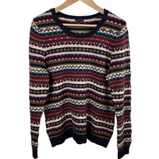 Talbots Fair Isle Beaded Crewneck Pullover Sweater Women's Size L Wool Blend