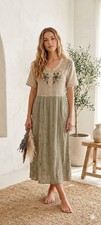 VTG MPH Womens Maxi Embroidery Boho Dress Size L Floral Whimsi Festival Hippie 