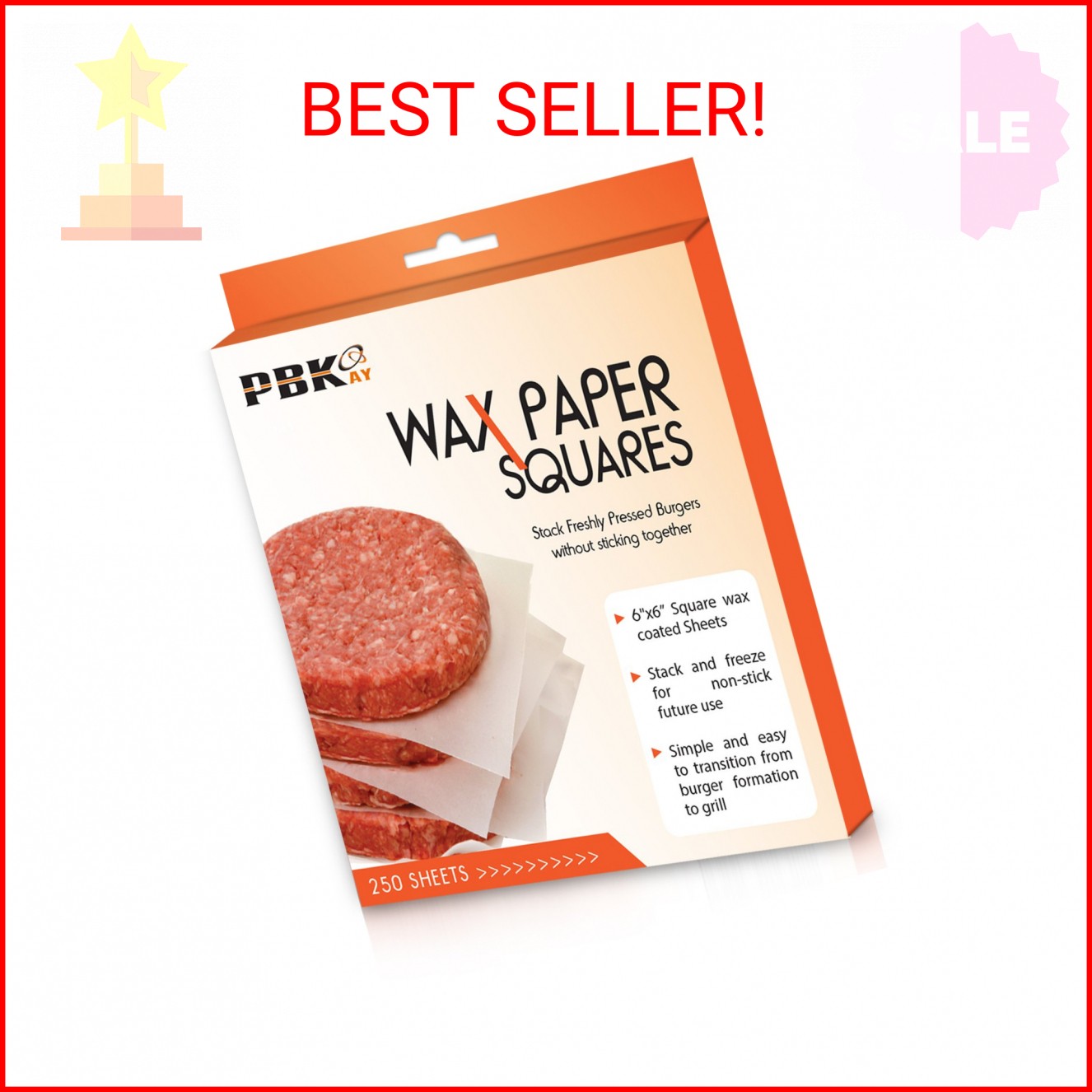 Hamburger Patty Paper Sheets, Wax Paper Squares 250 pcs 6" x 6" Non-Stick