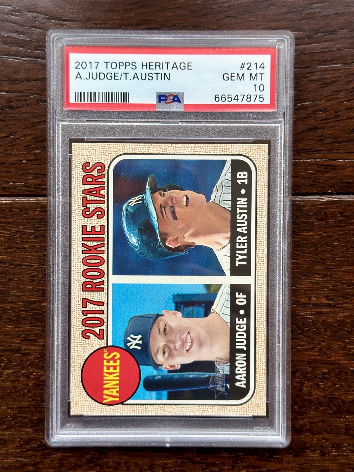 2017 TOPPS HERITAGE ROOKIE STARS #214 AARON JUDGE TYLER AUSTIN RC PSA 10