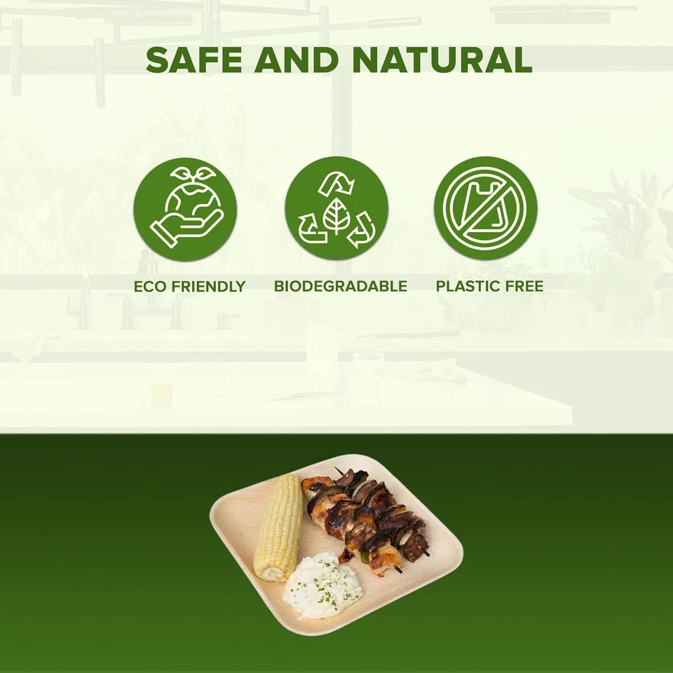 50 Palm Leaf Plates 6 Inch Square Eco-Friendly Biodegradable Compostable Bamboo  - Image 2 of 4