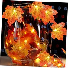 Fall Garland with Lights, Thanksgiving String Lights Fall Leaves Garland 2