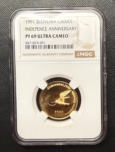 Slovenia 1991 Gold 5000 Tolarjev NGC PF69UC Independence Anniversary
