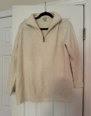 L.L.Bean Men's M Beige Wool Rib-Knit 1/4 Zip Mock Neck Pullover Sweater