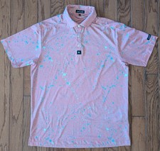 Men's Bad Birdie Golf Polo Shirt Large Pink With Splatter Casual Short Sleeve