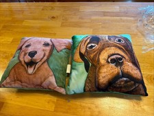 DOG PORTRAIT PILLOW 11  BROWN/GREEN SUPER CUTE  Set Of 2
