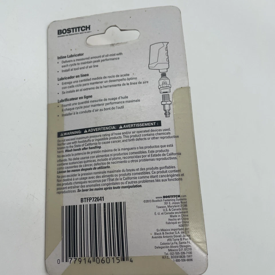 BOSTITCH INLINE LUBE-1/4 NPT AIRE ACEITE LUBRICADOR NEUMÁTICO AIRE ACONDICIONADO HERRAMIENTA BTFP72641  Foto 4 de 4