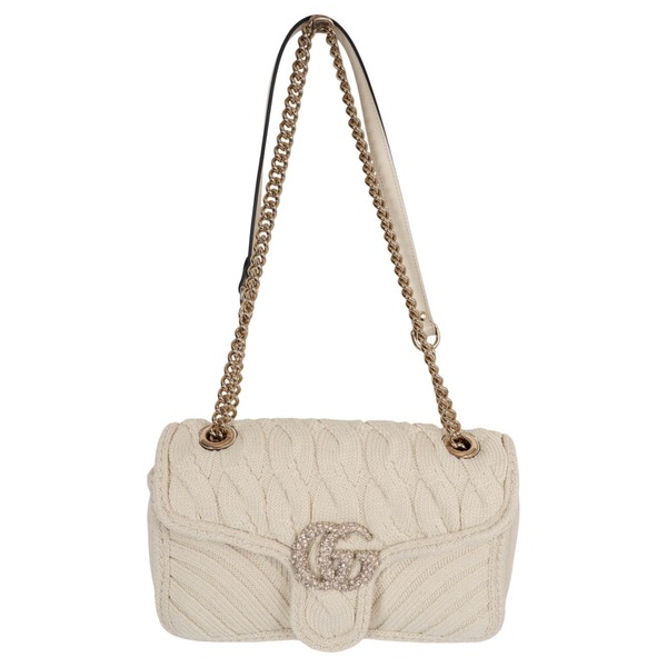 73470 authentische Gucci Schultertasche creme Wolle 2024 GG Marmont 2.0 klein Zopfmuster