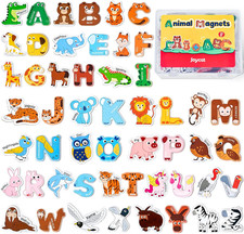 Wooden Fridge Magnets for Kids   26 Cute Animals  Uppercase Letters for Toddler