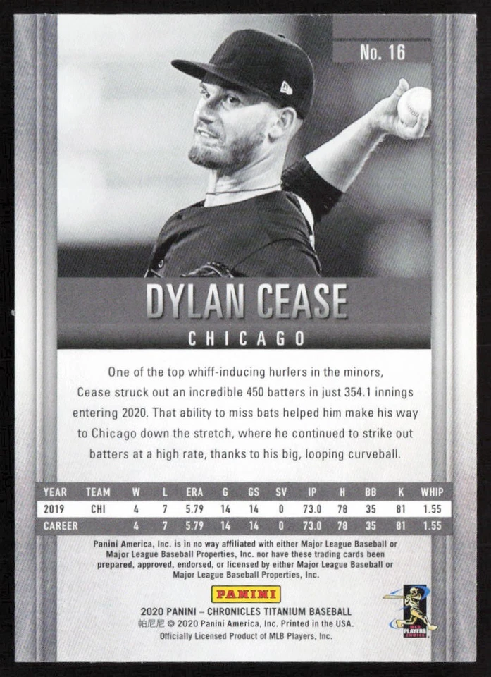 2020 Panini Titanium Green Dylan Cease #16 Rookie White Sox - Image 2 of 2