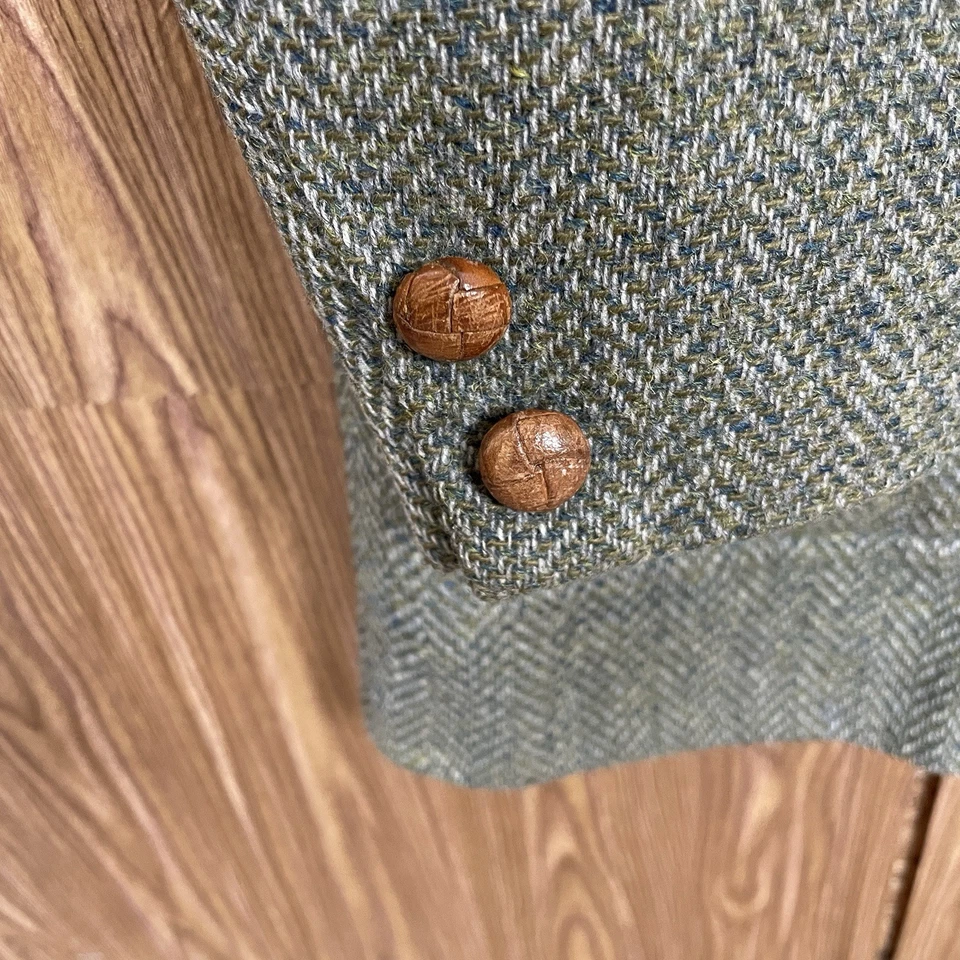 Abrigo Deportivo Van Boven Vintage Años 60 Hecho en EE. UU. Para Hombres 46L Verde Tweed Cuero Botones Foto 4 de 4