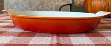 Vintage Descoware 14-D 26 Flame Orange Cast Iron Oval Au Gratin Pan Belgium
