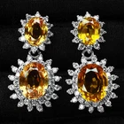 Luscious Honey Yellow Sapphire 16.20Ct 925 Sterling Silver White Gold Earrings