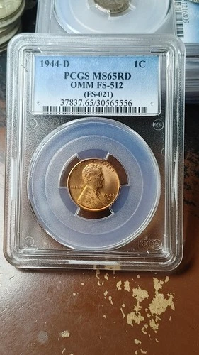 1944 D/S FS-512 Lincoln Wheat Cent Penny PCGS MS65 RD Red OMM               5446