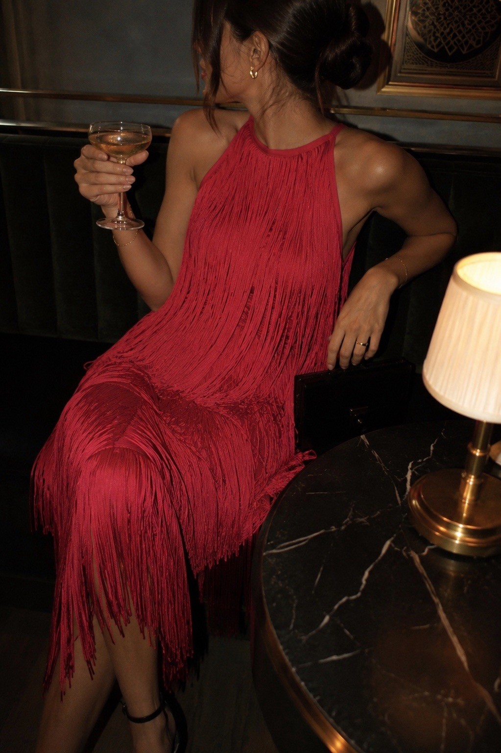 Herve Leger Red Tiered Fringe Mini Dress XS NWT Bandage Halter MSRP $1690