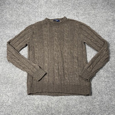 The Savile Row Company Sweater Mens Large Brown Lambswool Crewneck Cable Knit
