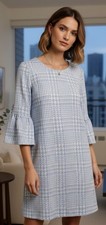 Tyler Boe Houndstooth Bluebell Flare Mini Sweater Dress Preppy Quiet Luxury Sz L