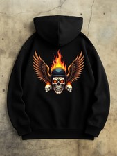 Men's Flaming Skull Hoodie with Full-Body Gothic Print - Edgy -Inspired Motorcyc