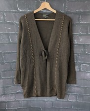 Womens Susan Woolf Cardigan chocolate merino wool knitwear contrast stitch Small