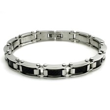 Men's Stainless Steel Bracelet with Black Carbon Fiber Accents